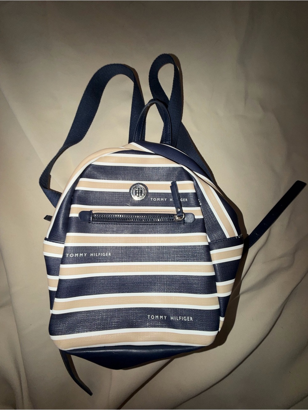 Tommy Hilfiger Navy, Beige & White Striped Mini Backpack